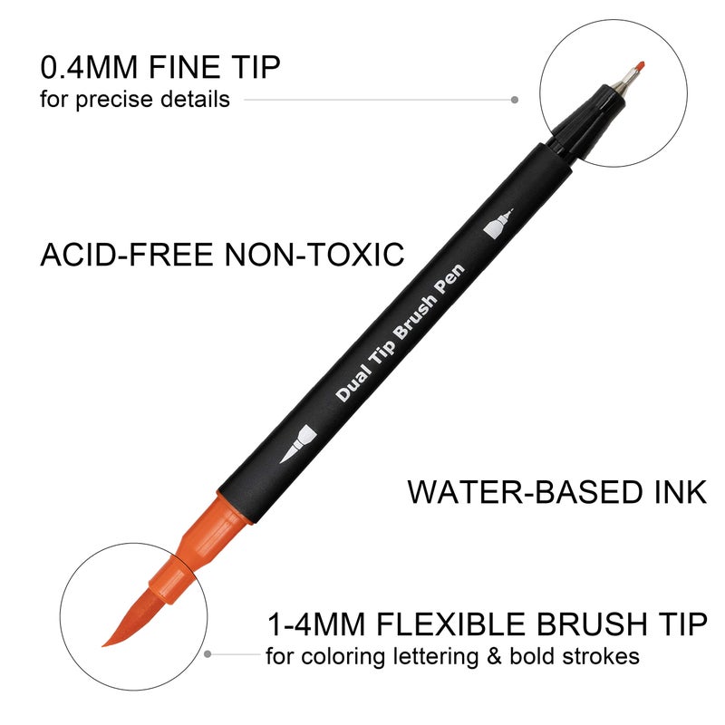 Piochoo Dual Brush Marker Pens,24 Colored Markers,Fine Point and Brush Tip for Kids Adult Coloring Books Bullet Journals Planners,Note Taking Coloring Writing - Image 3